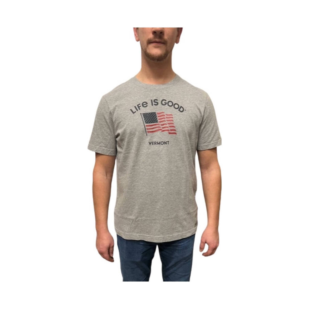 Life is Good Men's Vermont Exclusive Waving Flag - Heather Gray - Lenny's Shoe & Apparel