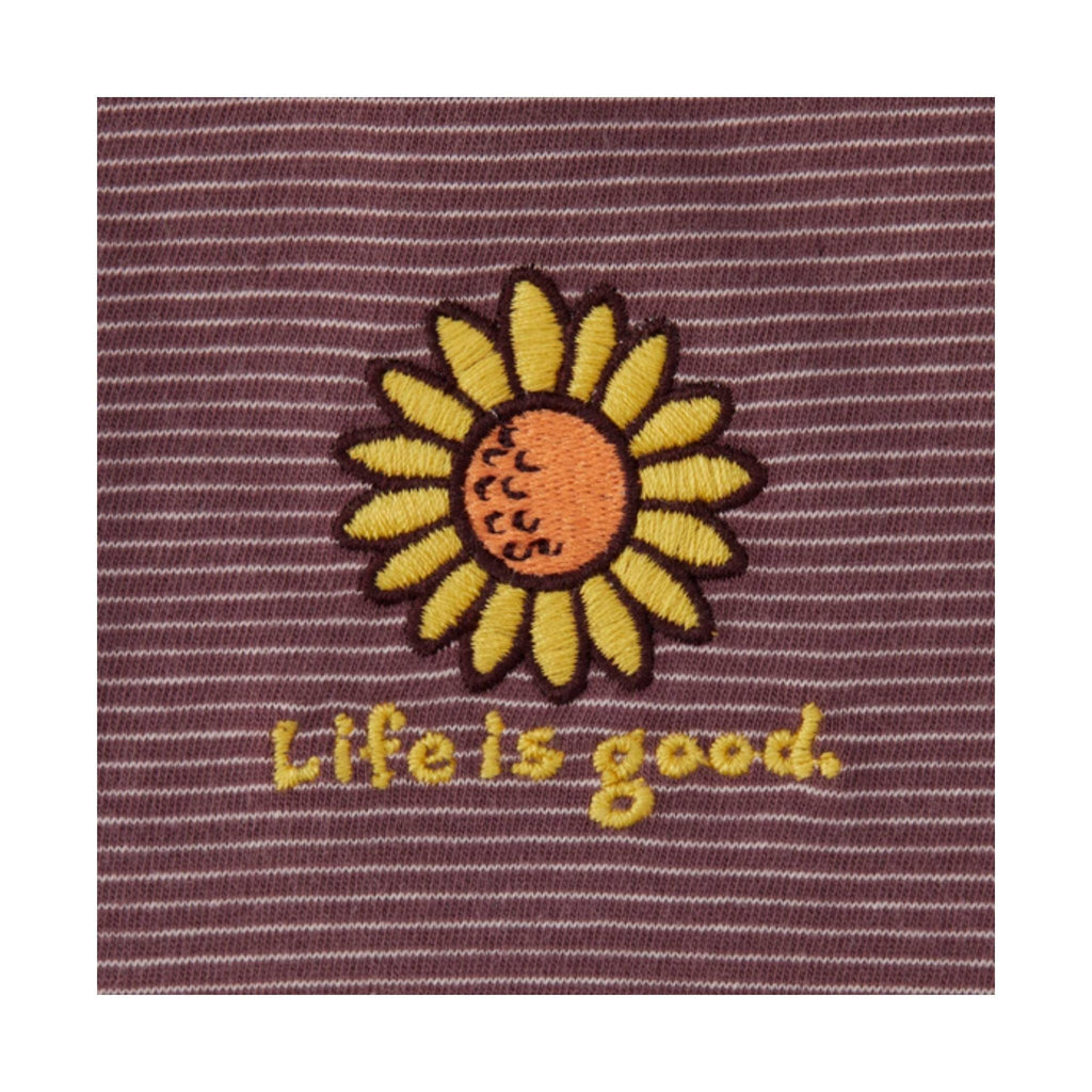 Life Is Good Women's Sunflower Long Sleeve Striped Crusher-LITE Hooded Tee - Mahogany Brown - Lenny's Shoe & Apparel