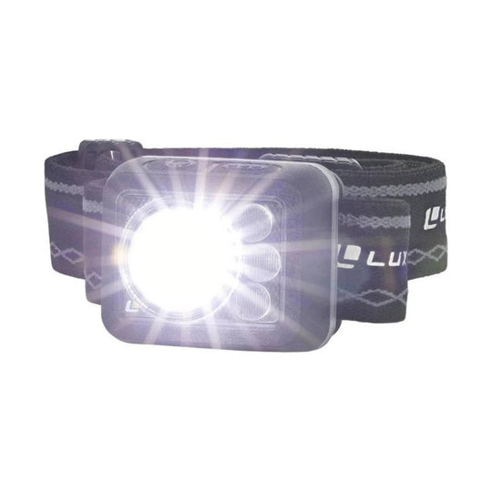 Black headlamp with elastic strap and bright front LED