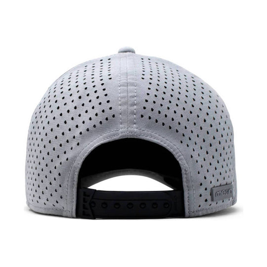 Light gray perforated baseball cap shown from the back with a black adjustable snapback closure