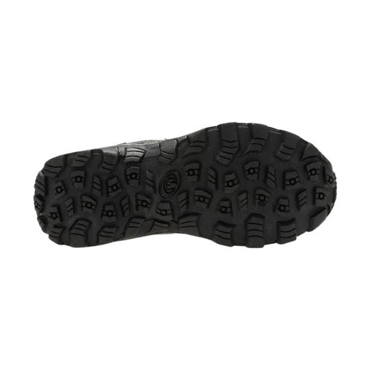Black rugged boot outsole with deep tread pattern
