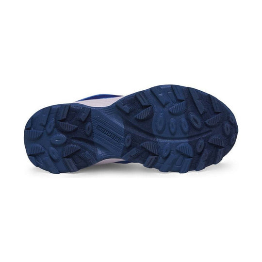 Blue lugged hiking shoe sole with MERRELL branding