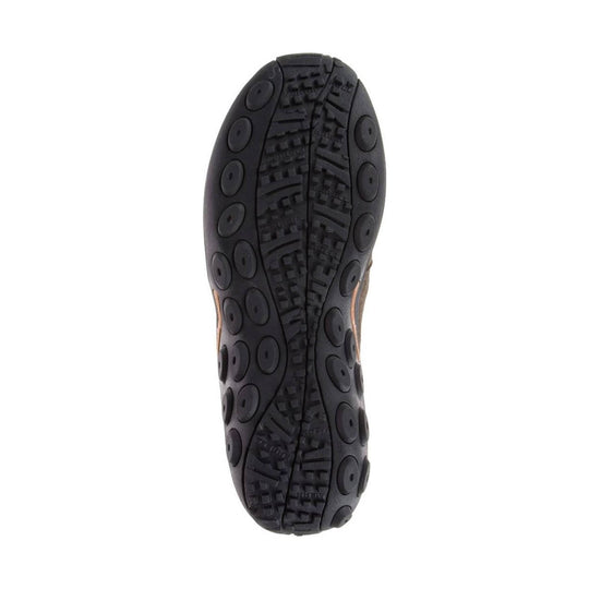 Black shoe outsole with round traction pods and textured tread