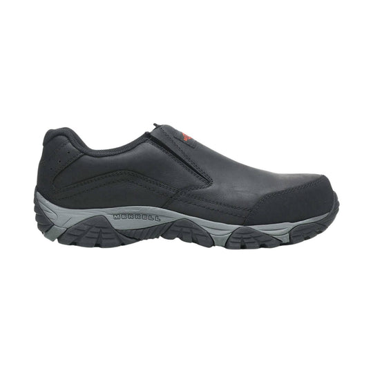 Black slip-on work shoe with gray midsole and rugged tread