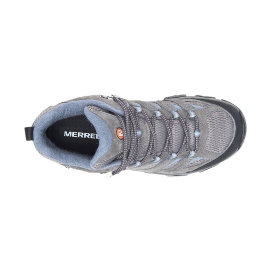 Gray mid-cut hiking boot with mesh panels, bungee laces, and black outsole