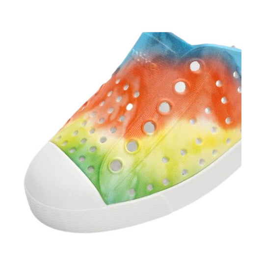 Rainbow tie-dye perforated slip-on shoe with white sole