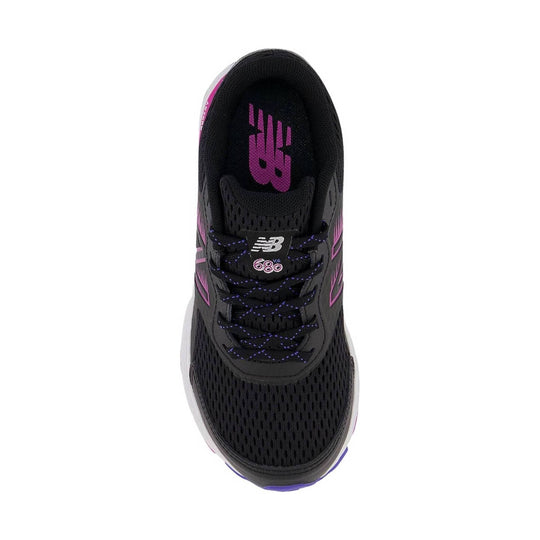 Black running shoe with magenta and purple accents, top view, with visible NB and 680 v6 text