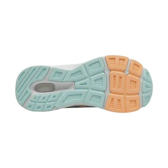 Pastel mint and peach sneaker outsole with segmented tread pattern
