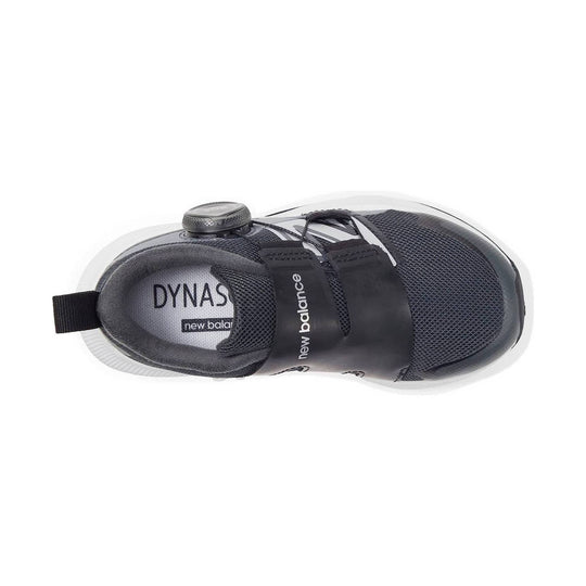 Black kids' athletic shoe with BOA dial closure and mesh upper, shown from above