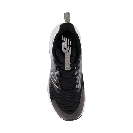 Black and gray athletic sneaker with mesh upper, laced front, and visible NB logo on the tongue