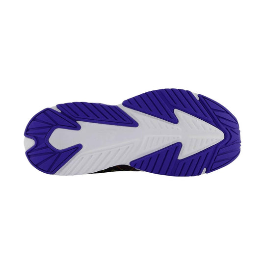 Purple and white sneaker outsole with arrow-shaped tread pattern
