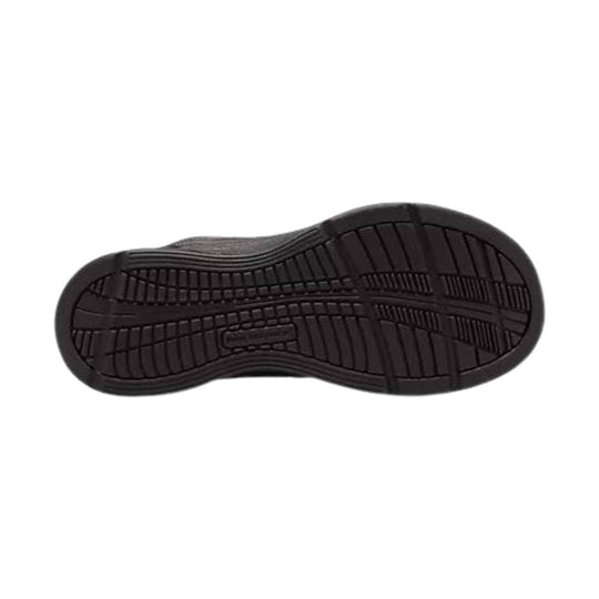 Black shoe outsole with deep tread pattern
