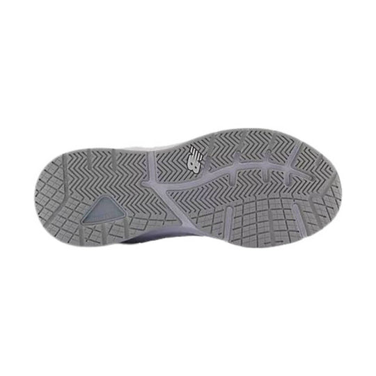 Gray sneaker outsole with herringbone tread and New Balance logo