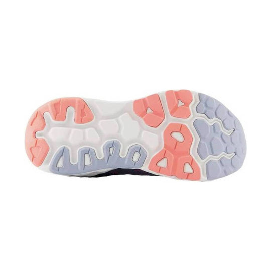 Shoe outsole with coral, lavender, and white traction pods