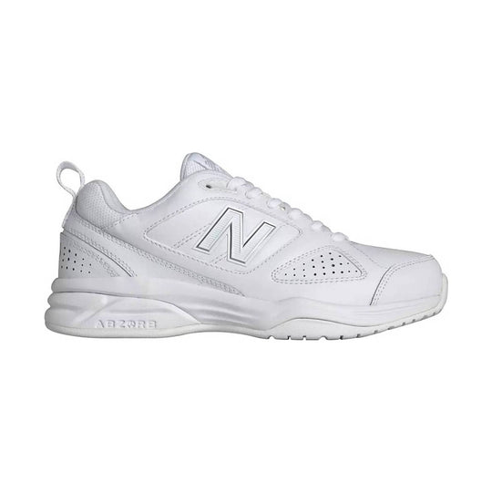 White low-top walking sneaker with side mesh panels, perforations, and a large side logo