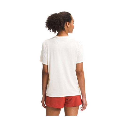 White short-sleeve crewneck T-shirt shown from the back on a model