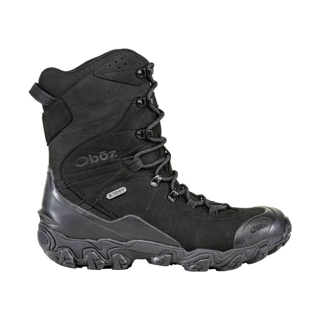 Black insulated lace-up winter hiking boot with molded rubber toe cap and rugged tread