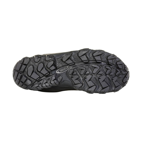 Black lugged boot outsole with Oboz logo at center