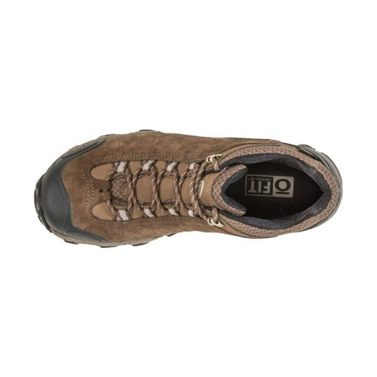 Brown low-cut hiking shoe with bungee laces and a black toe cap