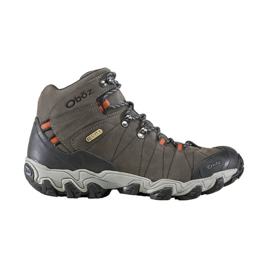 Brown mid-height hiking boot with black rubber toe cap, lug sole, and bungee laces
