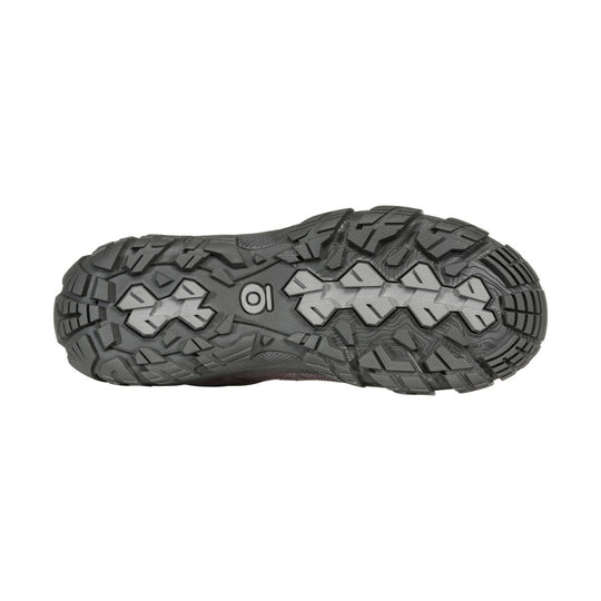 Black hiking shoe outsole with aggressive tread pattern