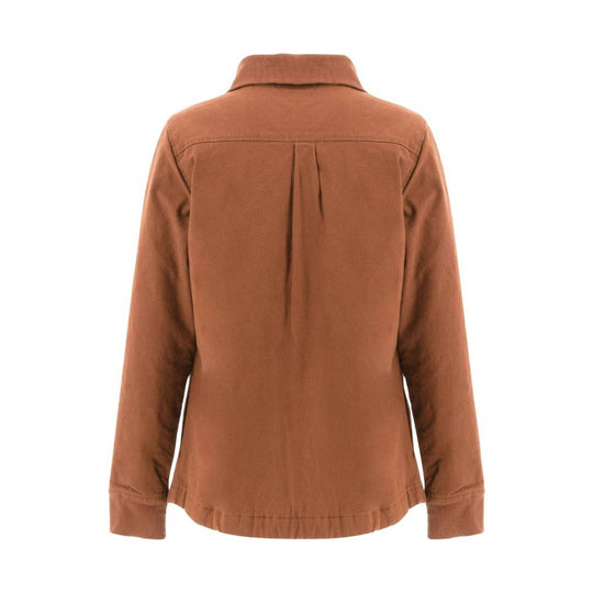 Brown long-sleeve collared jacket shown from the back