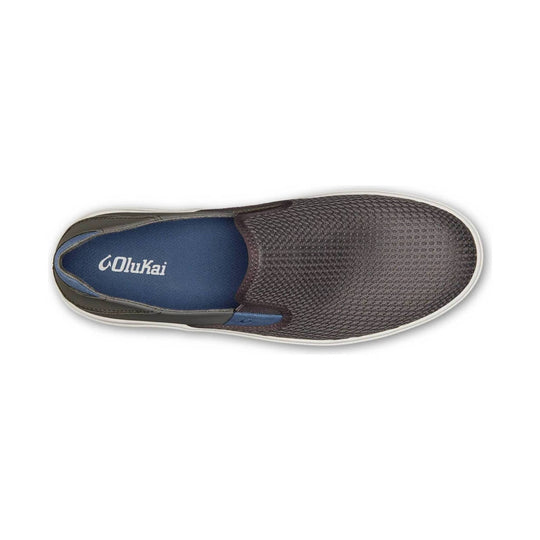 Brown slip-on sneaker with a textured mesh upper, blue insole, and visible Olukai logo