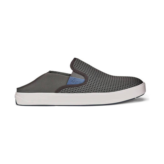 Gray slip-on sneaker mule with mesh upper, dark trim, and thick white platform sole