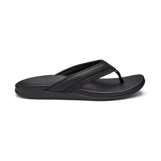 Black thong sandal with a cushioned sole and textured strap