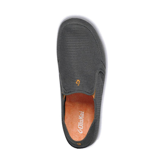 Dark gray slip-on mesh shoe with a white sole and orange insole