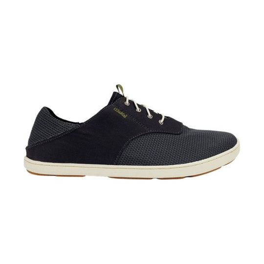Black mesh lace-up casual shoe with a white sole