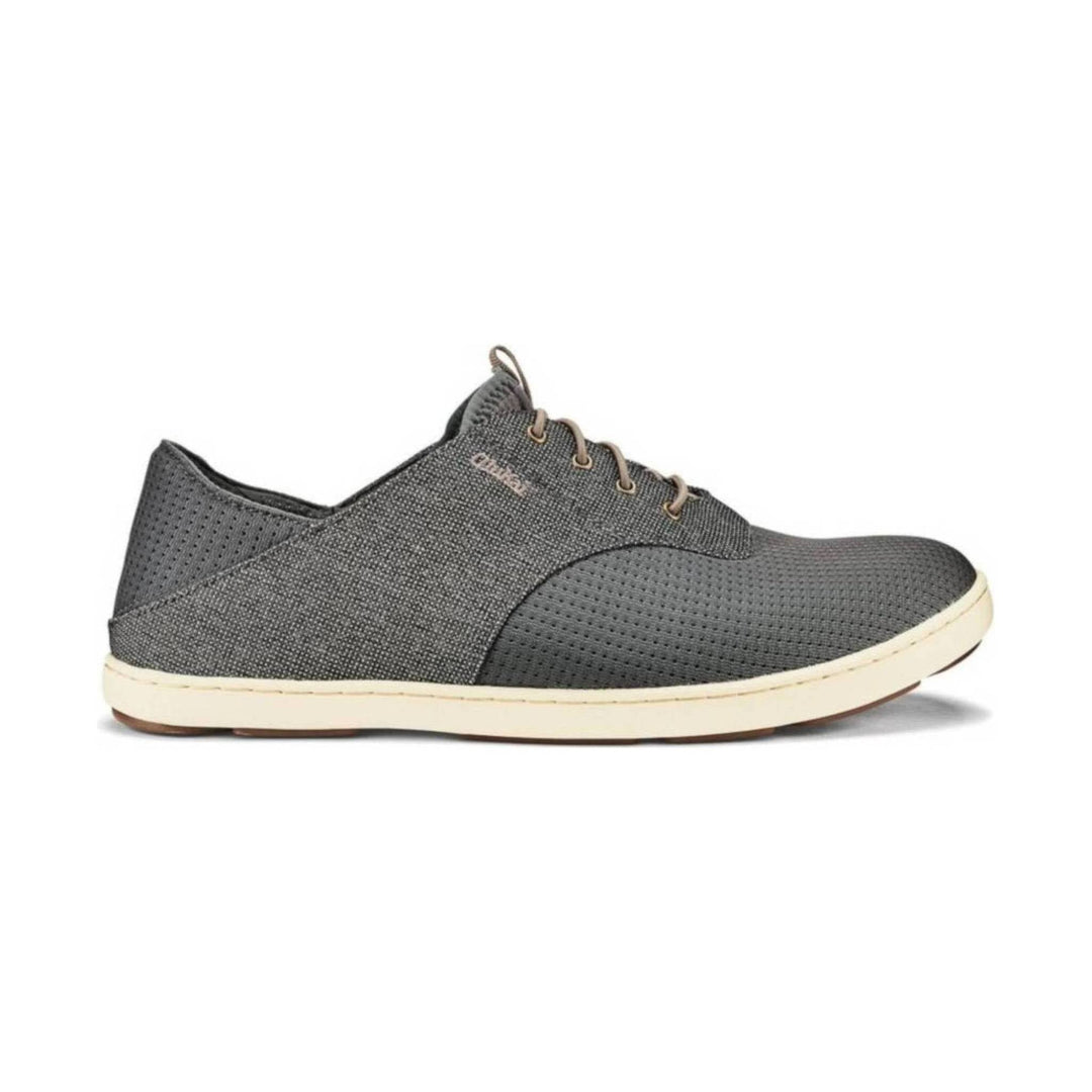 Gray lace-up slip-on shoe with perforated upper and cream sole