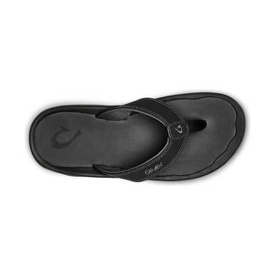 Black thong sandal with stitched leather strap and molded footbed