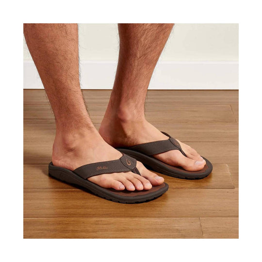 Brown thong-style flip flops with cushioned soles