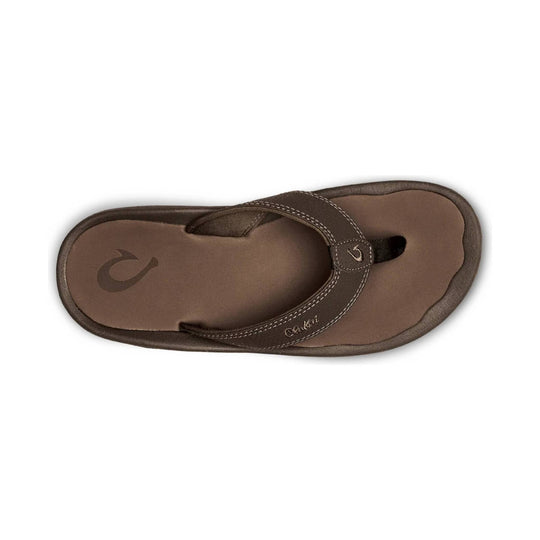 Brown thong sandal with stitched strap, cushioned footbed, and logo on the insole