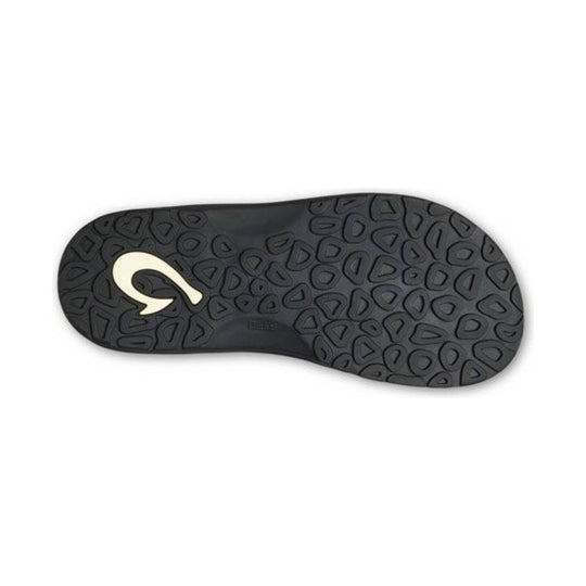 Black flip-flop outsole with a textured tread pattern and logo cutout