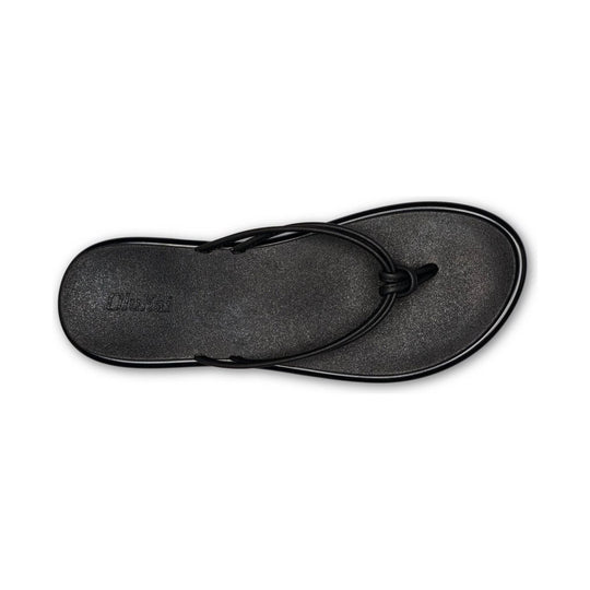 Black thong sandal with textured footbed and embossed logo