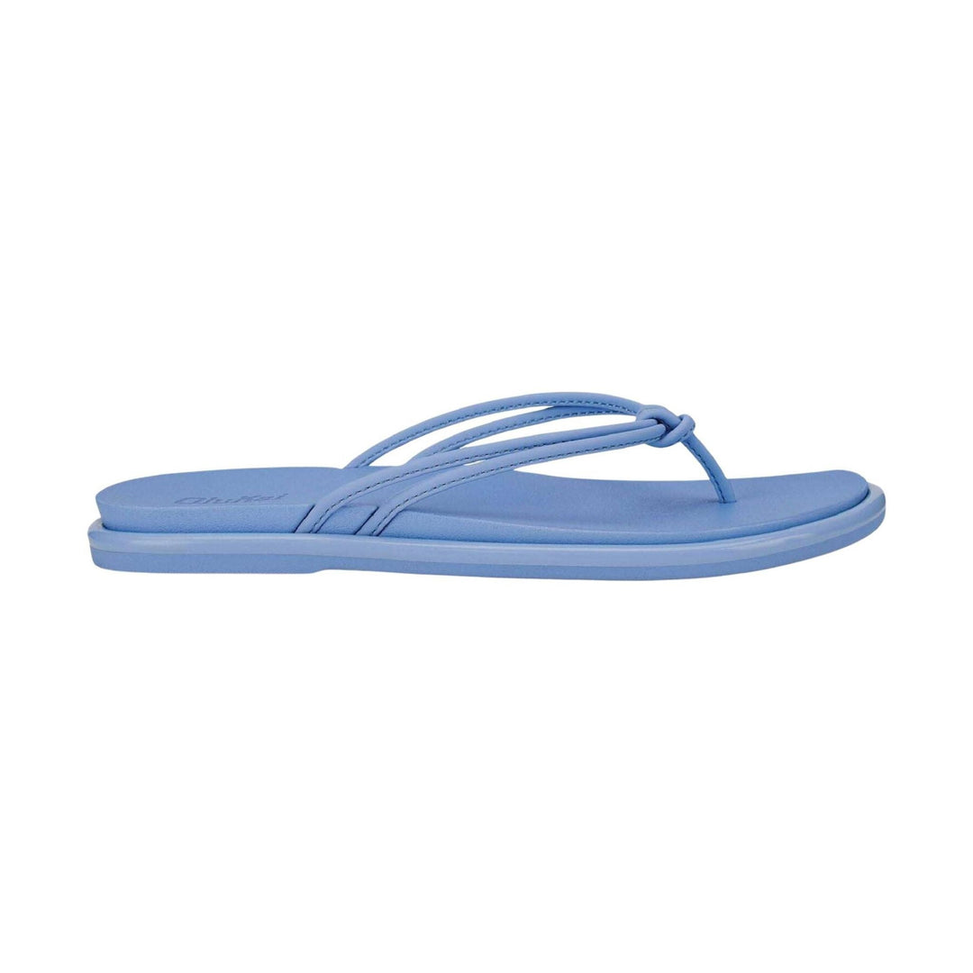 Light blue thong sandal with braided straps and a flat cushioned sole, shown in side view