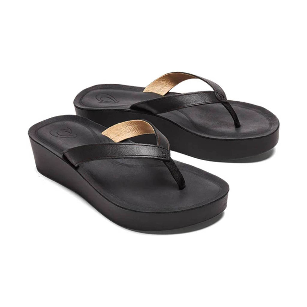 Olukai Women's Malae Wedge Flip Flop - Black - Lenny's Shoe & Apparel