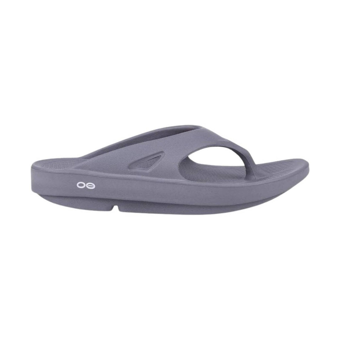 Gray foam thong sandal with a thick sole and side cutout detail