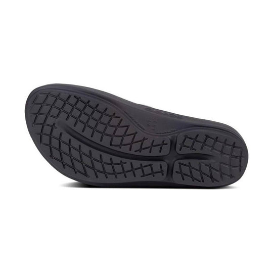 Black rubber sandal sole with a tread pattern
