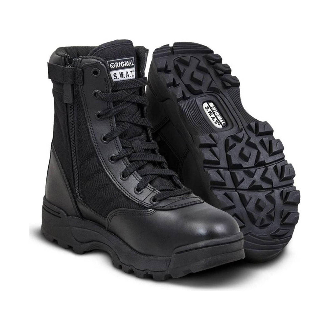 Black lace-up boot with side zipper and lug sole