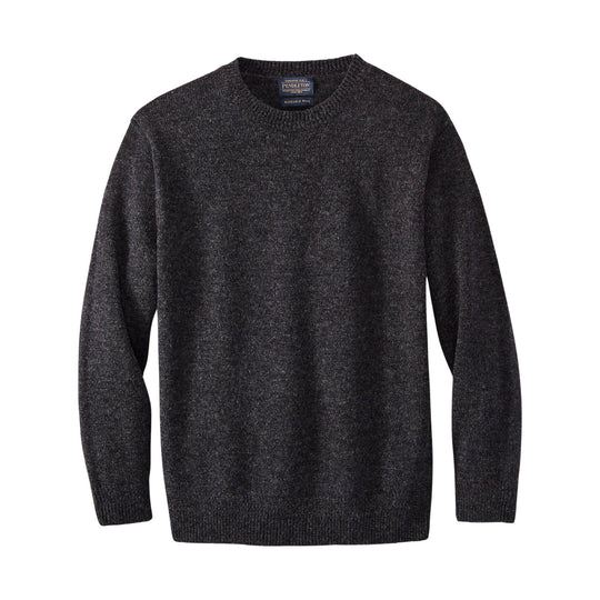 Dark heathered crewneck wool sweater with long sleeves