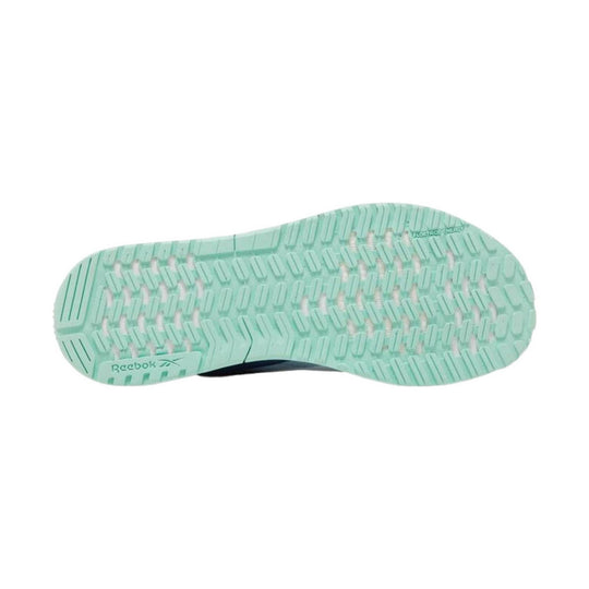 Mint green sneaker outsole with Reebok logo and tread pattern