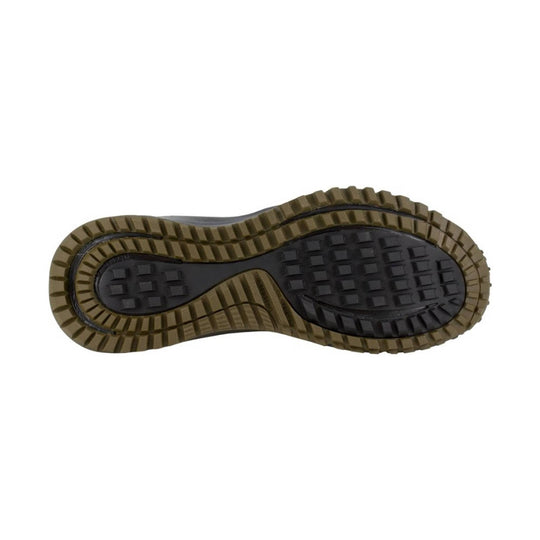 Brown and black lugged work shoe outsole with deep tread
