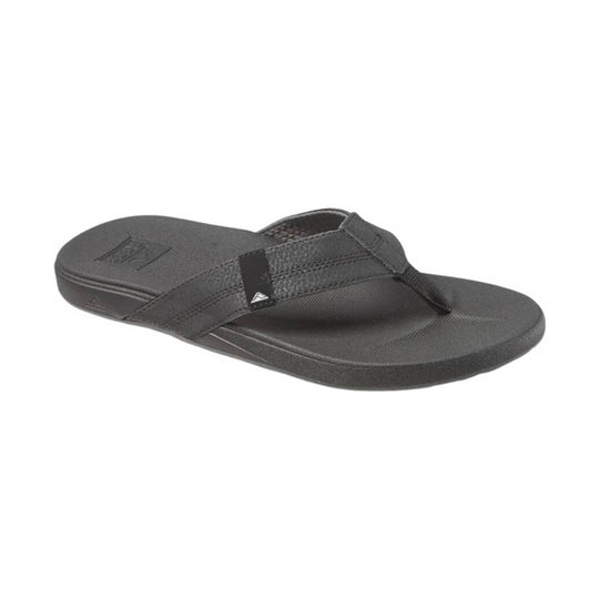 Black thong flip-flop sandal with textured footbed and wide woven strap
