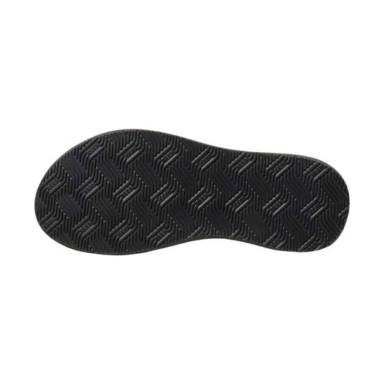 Black sandal outsole with zigzag tread and repeated REEF markings