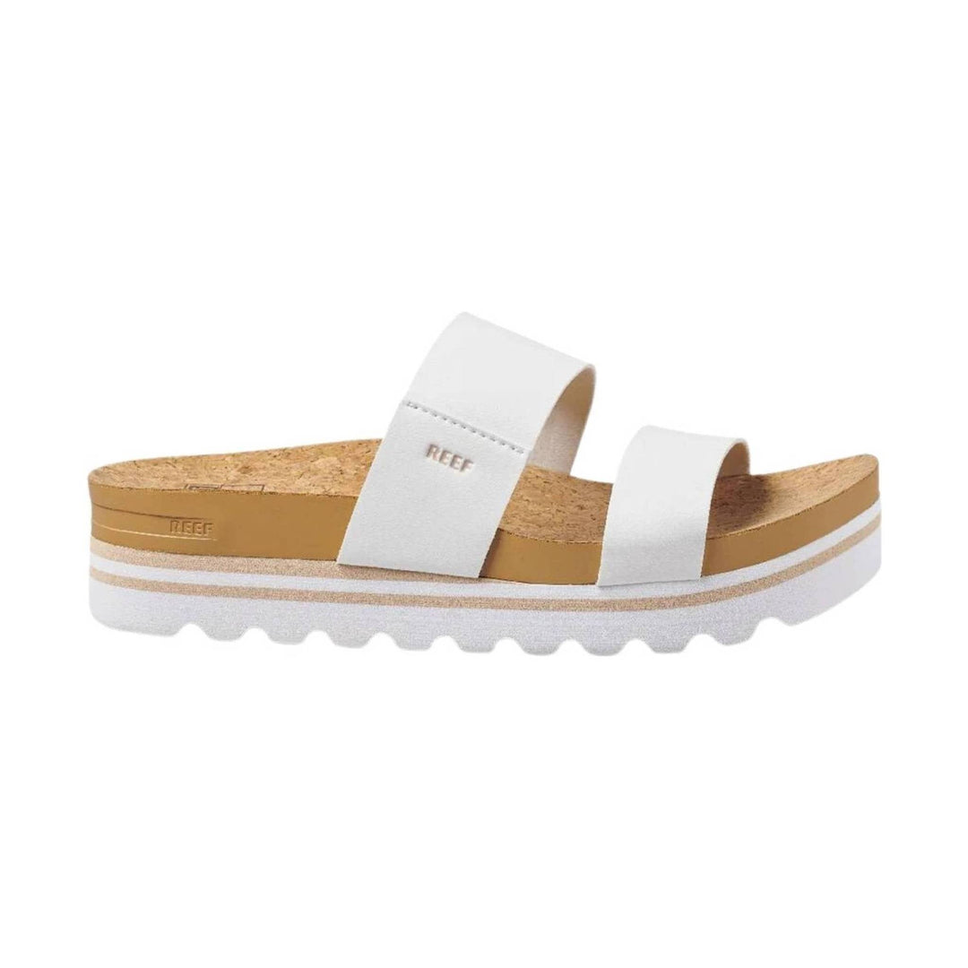 White double-strap platform sandal with cork footbed and thick white sole
