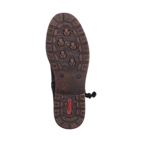 Boot outsole with brown tread and red Rieker logo