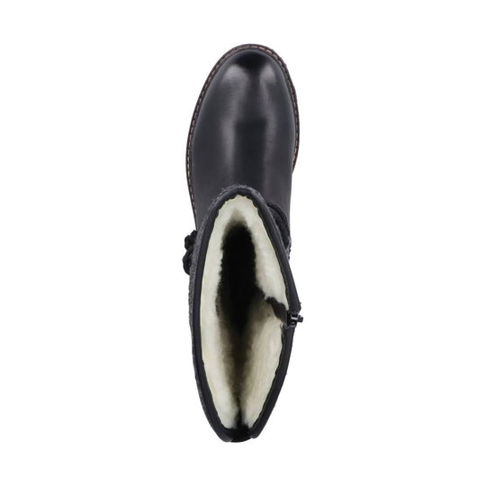 Black shearling-lined boot viewed from above